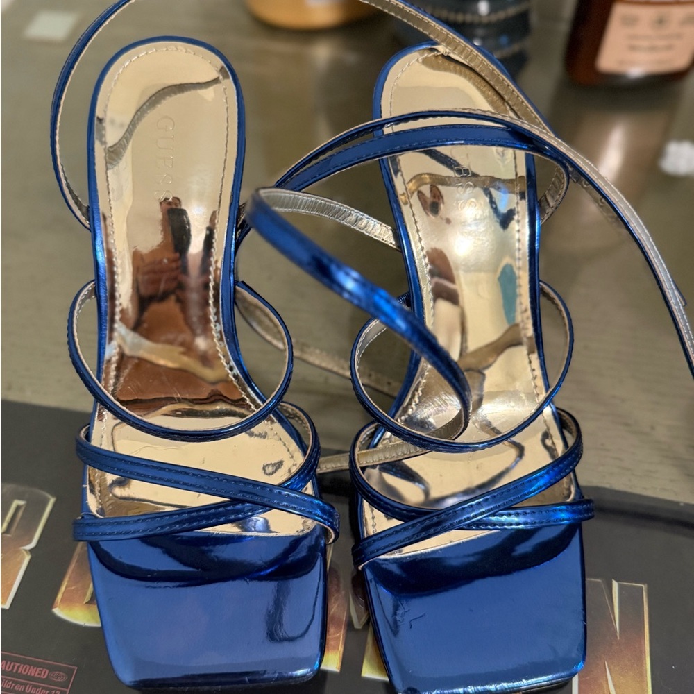 G by Guess Metallic Blue Strappy Heels